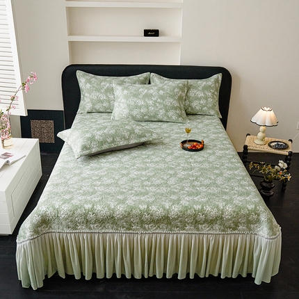 91家纺网 家纺一手货源 找家纺 （总）2025新款5D提花全凉感中分子凉席 冰感床裙款凉席三件套-提花系列