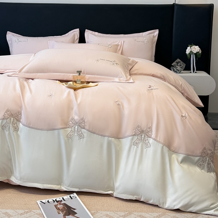 91家纺网 家纺一手货源 找家纺 梧桐家居 2025新款亲肤棉绣花四件套-米勒 米勒-浅粉