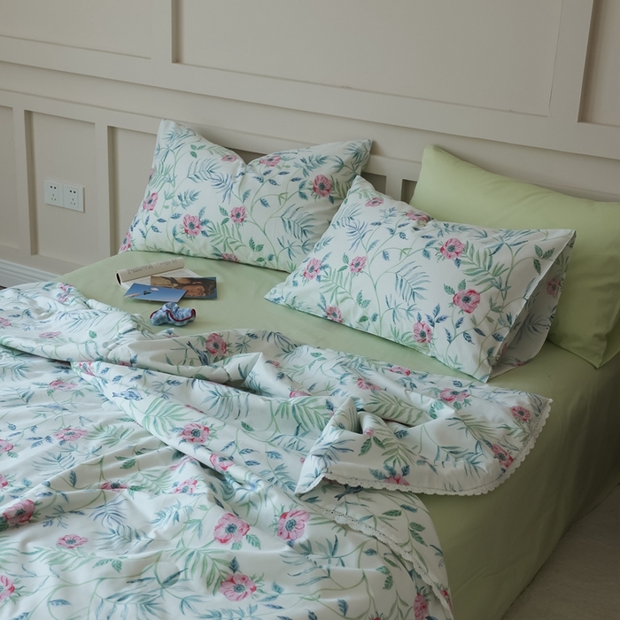 91家纺网 家纺一手货源 找家纺 棉眠 2025新款纯棉花边夏被套件 春之晓晓