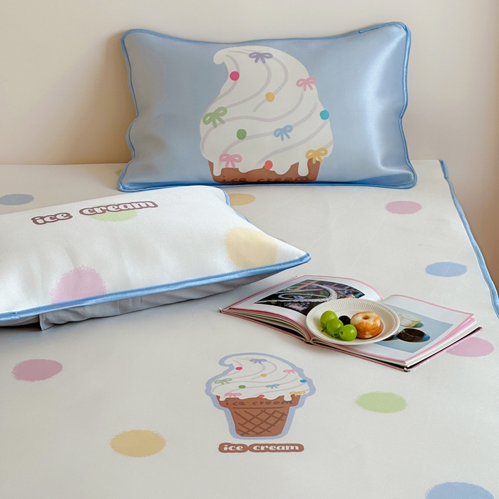 91家纺网 家纺一手货源 找家纺 如一2025A类ins大版数码卡通印花冰丝凉感席 冰淇淋-床笠-床笠