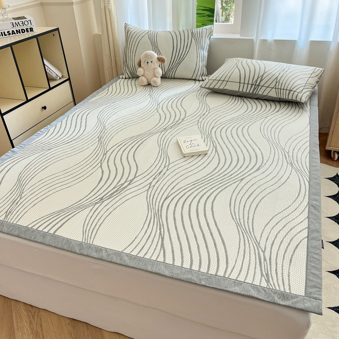 91家纺网 家纺一手货源 找家纺 雅居纺家纺 2025新款A类加厚三明治底简约提花凉感席系列-床席款 曲线-灰