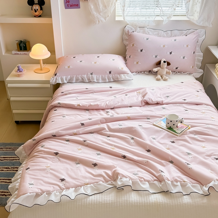 91家纺网 家纺一手货源 找家纺 九花鹿 2025新款凉感提花夏被 兔先生