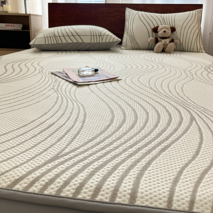 91家纺网 家纺一手货源 找家纺 雅居纺家纺 2025新款A类加厚三明治底简约提花凉感席系列-床笠款 曲线-香槟