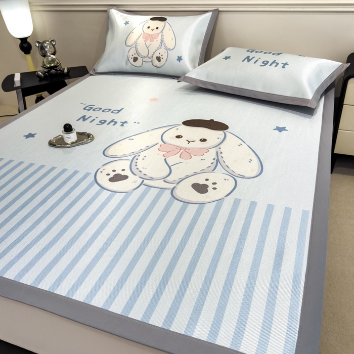 91家纺网 家纺一手货源 找家纺 倾慕  2025新款数码大版时尚卡通风冰藤席 大耳兔