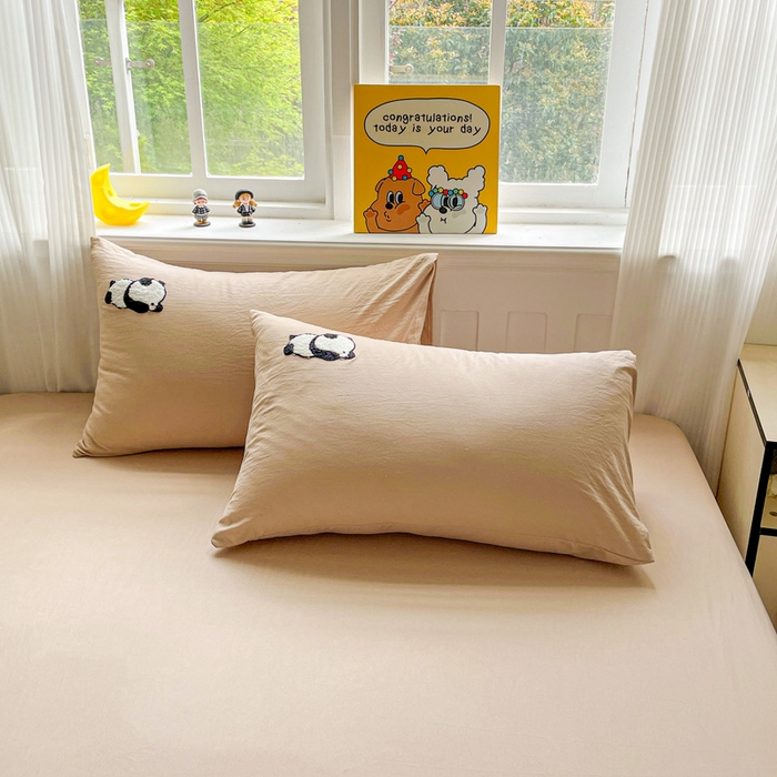 91家纺网 家纺一手货源 找家纺 海岛哥哥 2025春夏新款卡通毛巾绣床笠 顽皮熊猫-咖