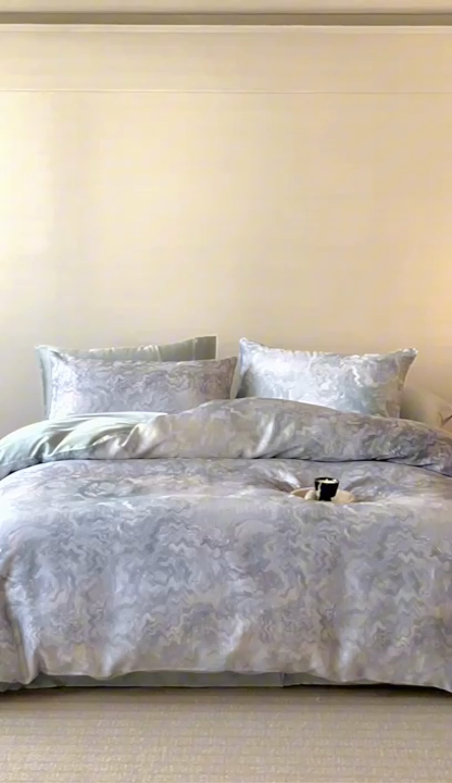 91家纺网 家纺一手货源 找家纺 禾时 2025新款60S兰精天丝数码印花暗合简约款四件套 莫斯-灰