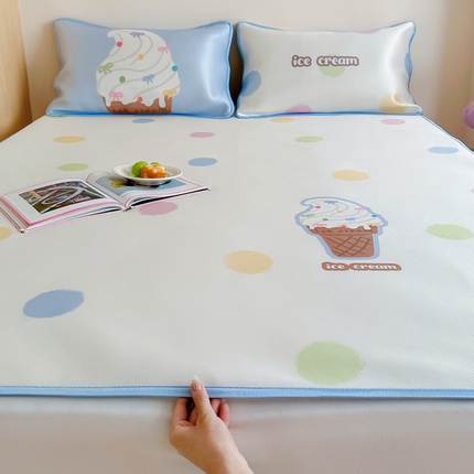 如一2025A类ins大版数码卡通印花冰丝凉感席 冰淇淋-床席