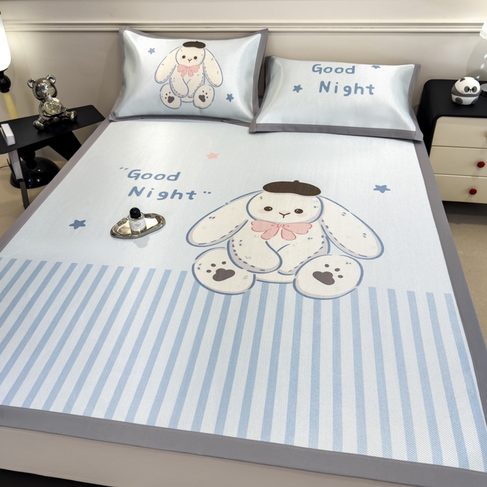 91家纺网 家纺一手货源 找家纺 倾慕  2025新款数码大版时尚卡通风冰藤席 大耳兔