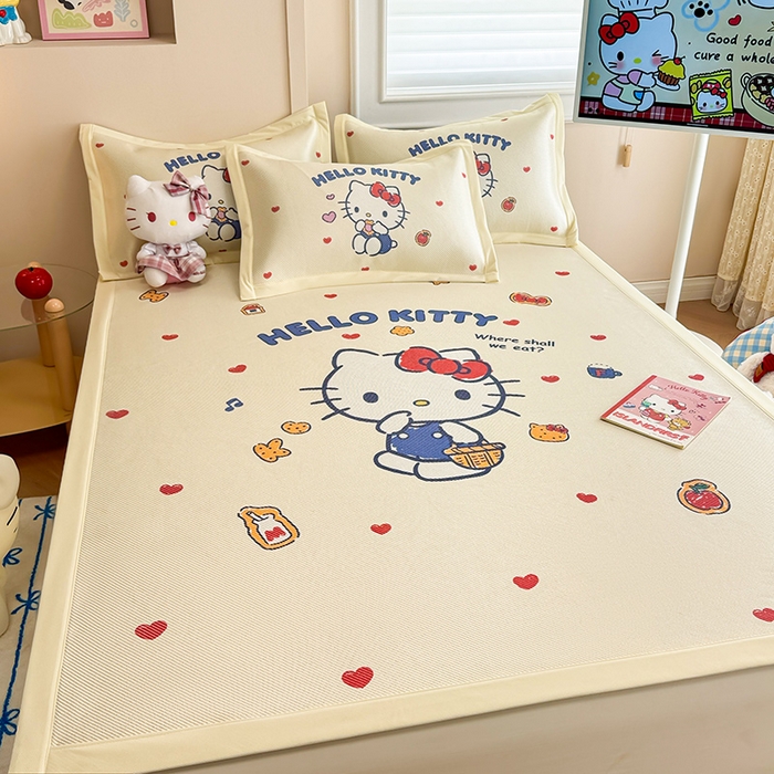 91家纺网 家纺一手货源 找家纺 （总）蓝邻 2025春夏新款正版三丽鸥600D冰藤大版数码印花凉席-场景一