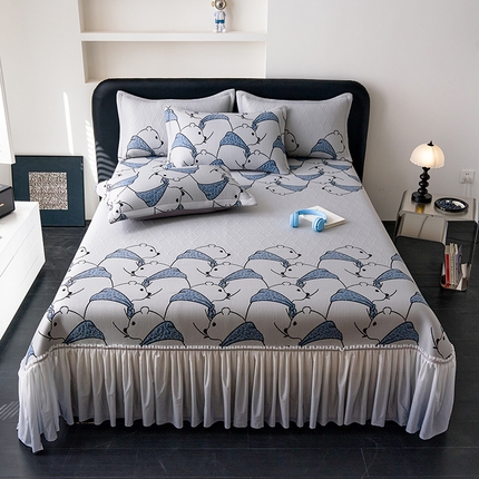 91家纺网 家纺一手货源 找家纺 （总）2025新款5D提花全凉感中分子凉席 冰感床裙款凉席三件套-提花系列