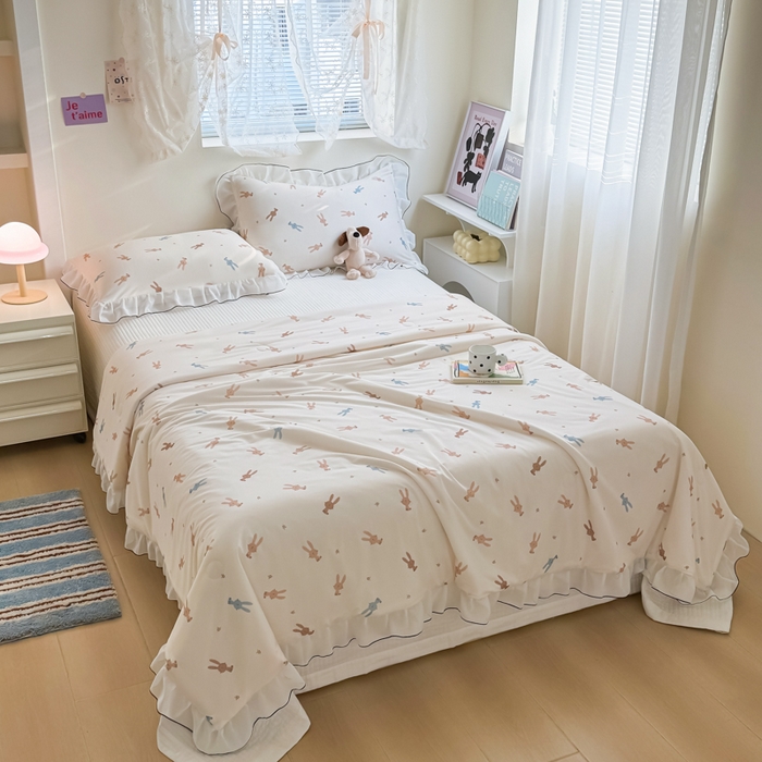 91家纺网 家纺一手货源 找家纺 九花鹿 2025新款凉感提花夏被 啵啵兔