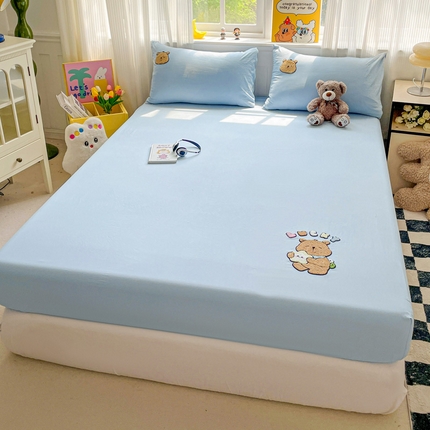 海岛哥哥 2025春夏新款卡通毛巾绣床笠 幸运卡皮-蓝