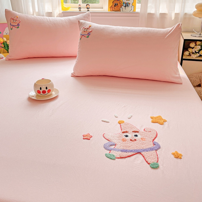 91家纺网 家纺一手货源 找家纺 港岛妹妹 2025春夏新款卡通毛巾绣床笠 可爱星星