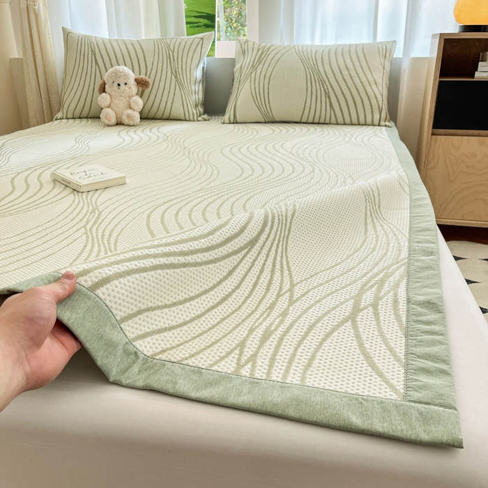 91家纺网 家纺一手货源 找家纺 雅居纺家纺 2025新款A类加厚三明治底简约提花凉感席系列-床席款 曲线-绿