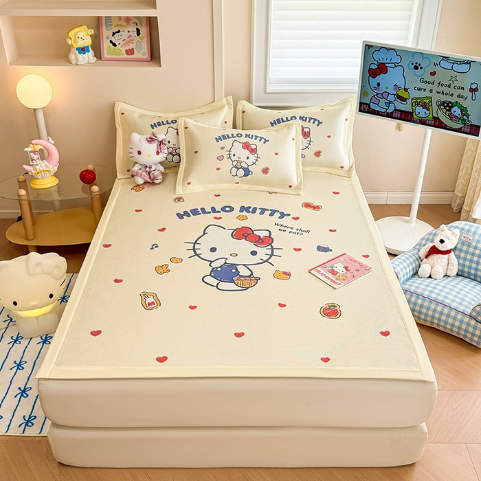 91家纺网 家纺一手货源 找家纺 （总）蓝邻 2025春夏新款正版三丽鸥600D冰藤大版数码印花凉席-场景一