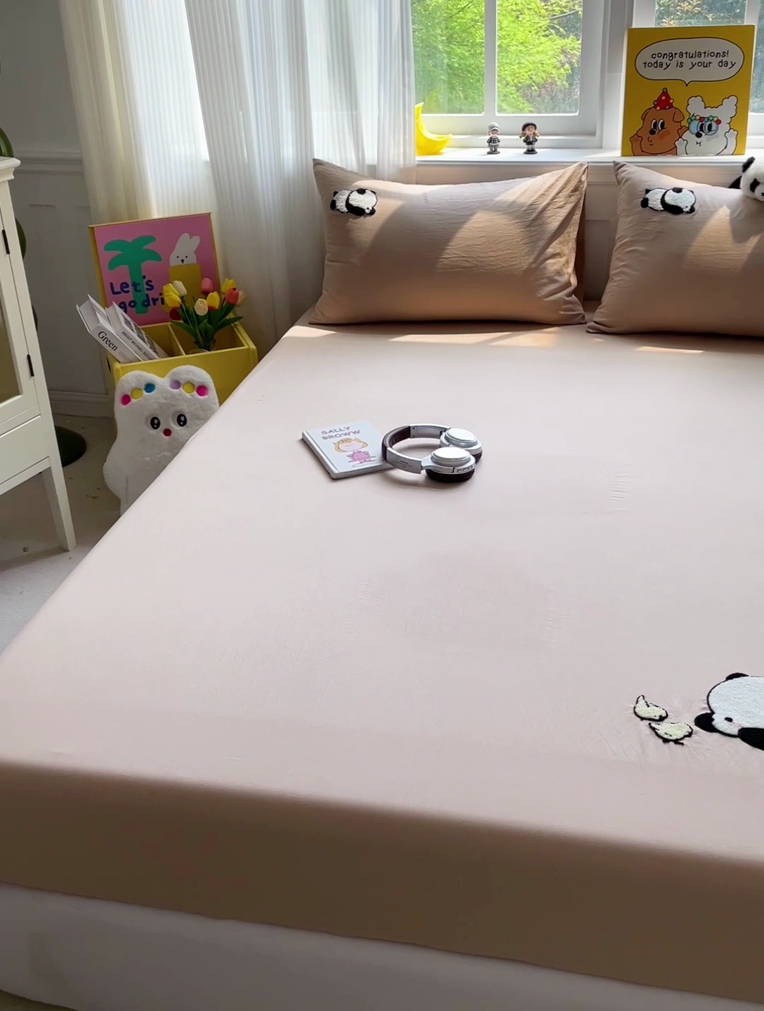 91家纺网 家纺一手货源 找家纺 海岛哥哥 2025春夏新款卡通毛巾绣床笠 顽皮熊猫-咖