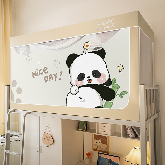 91家纺网 家纺一手货源 找家纺 觅妮家纺 2025新款99%强遮光涂银涂层大版数码印花宿舍学生床帘蚊帐 快乐国宝