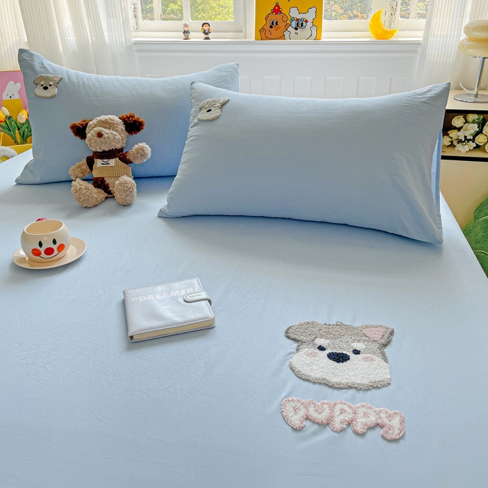 91家纺网 家纺一手货源 找家纺 海岛哥哥 2025春夏新款卡通毛巾绣床笠 小狗