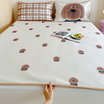 如一2025A类ins大版数码卡通印花冰丝凉感席 招财狗-床席