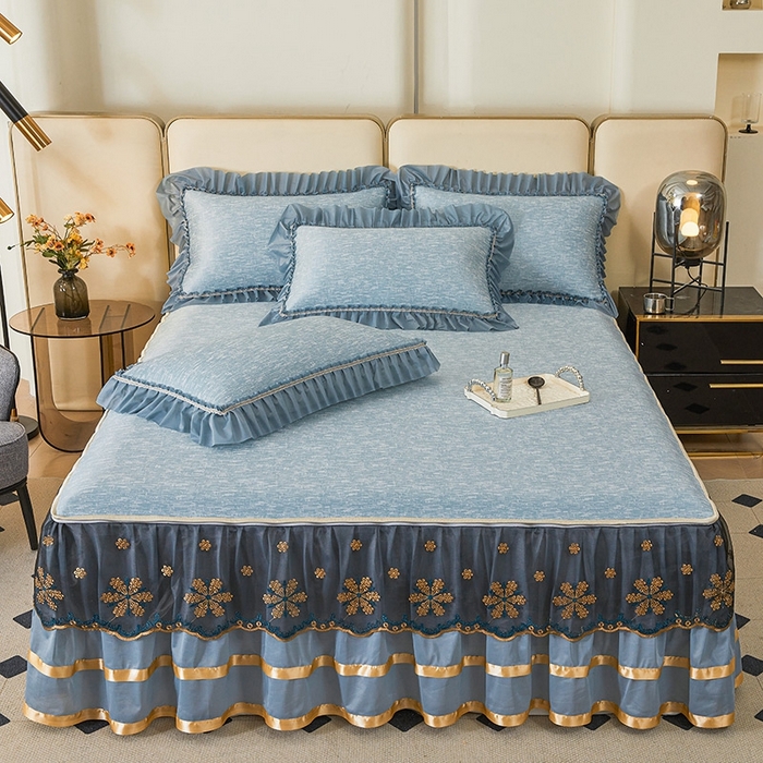 91家纺网 家纺一手货源 找家纺 （总）情恒家纺   2025新款提花PE海洋丝可脱卸床裙席三件套