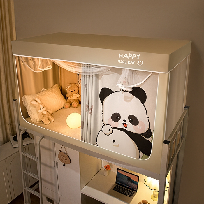 91家纺网 家纺一手货源 找家纺 觅妮家纺 2025新款99%强遮光涂银涂层大版数码印花宿舍学生床帘蚊帐 快乐国宝