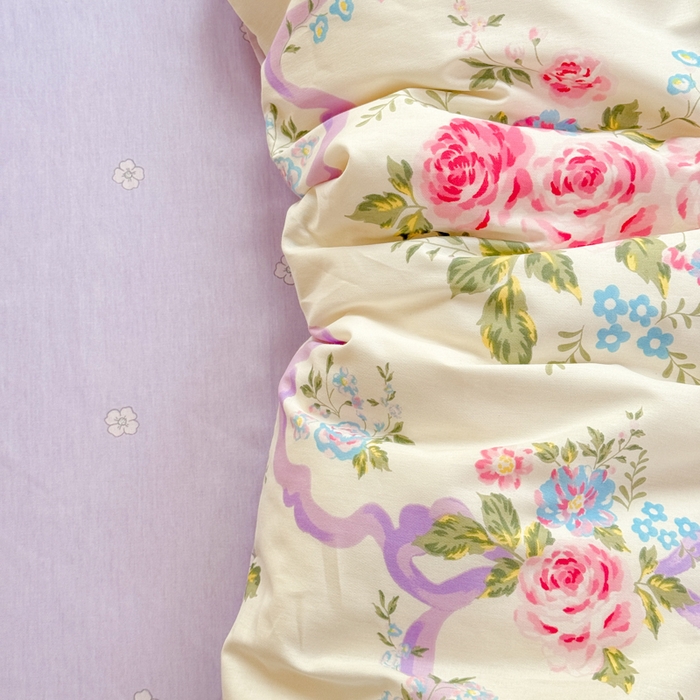 91家纺网 家纺一手货源 找家纺 佑金甜 2025新款100%全棉印花四件套纯棉印花单被套三件套（尺寸已预留）（礼盒塑封包装）（买家秀加V)粉霭玫瑰笺