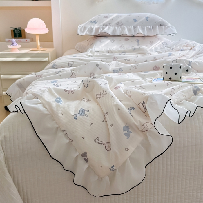 91家纺网 家纺一手货源 找家纺 九花鹿 2025新款凉感提花夏被 动物乐园