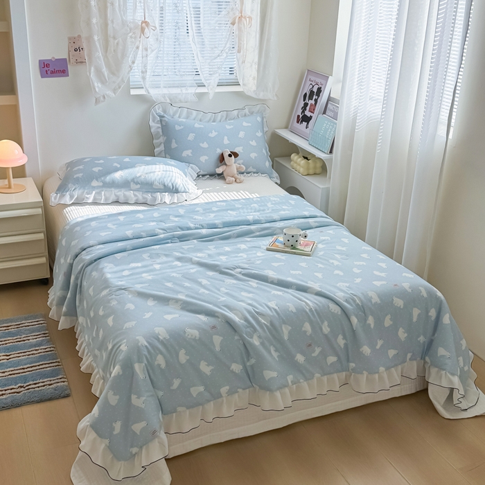 91家纺网 家纺一手货源 找家纺 九花鹿 2025新款凉感提花夏被 北极熊