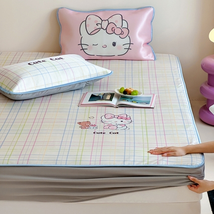 91家纺网 家纺一手货源 找家纺 如一2025A类ins大版数码卡通印花冰丝凉感席 领结猫-床笠