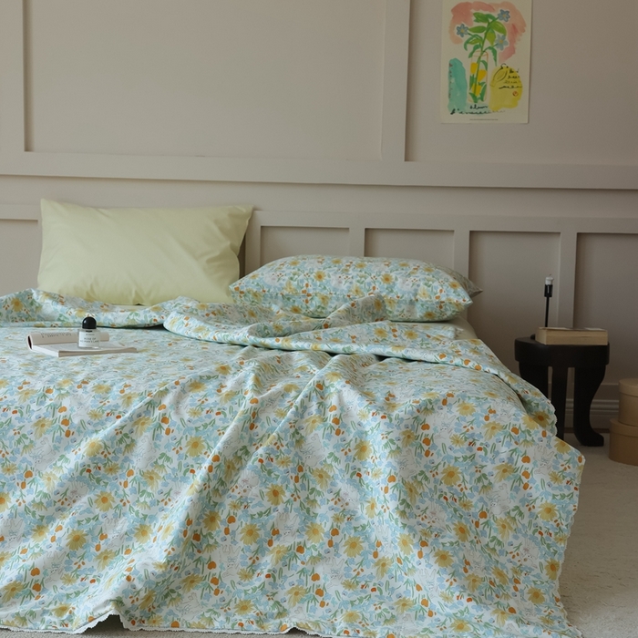 91家纺网 家纺一手货源 找家纺 棉眠 2025新款纯棉花边夏被套件 花间牧歌