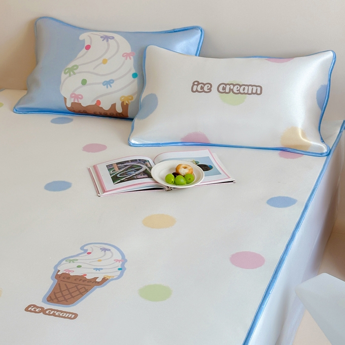 91家纺网 家纺一手货源 找家纺 如一2025A类ins大版数码卡通印花冰丝凉感席 冰淇淋-床笠-床笠