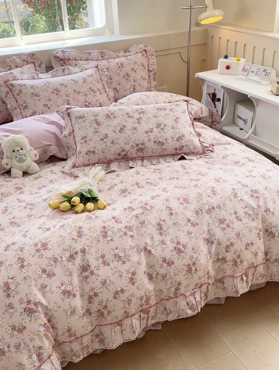91家纺网 家纺一手货源 找家纺 缦彩家纺  2025新款韩版全棉公主风床单四件套 缤纷绮梦