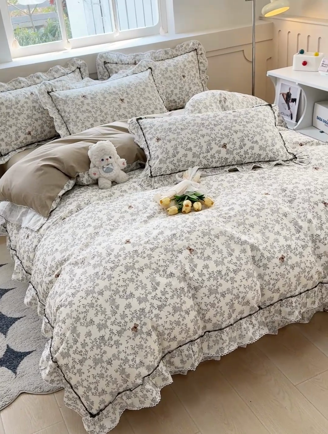 91家纺网 家纺一手货源 找家纺 缦彩家纺  2025新款韩版全棉公主风床单四件套 奥罗拉