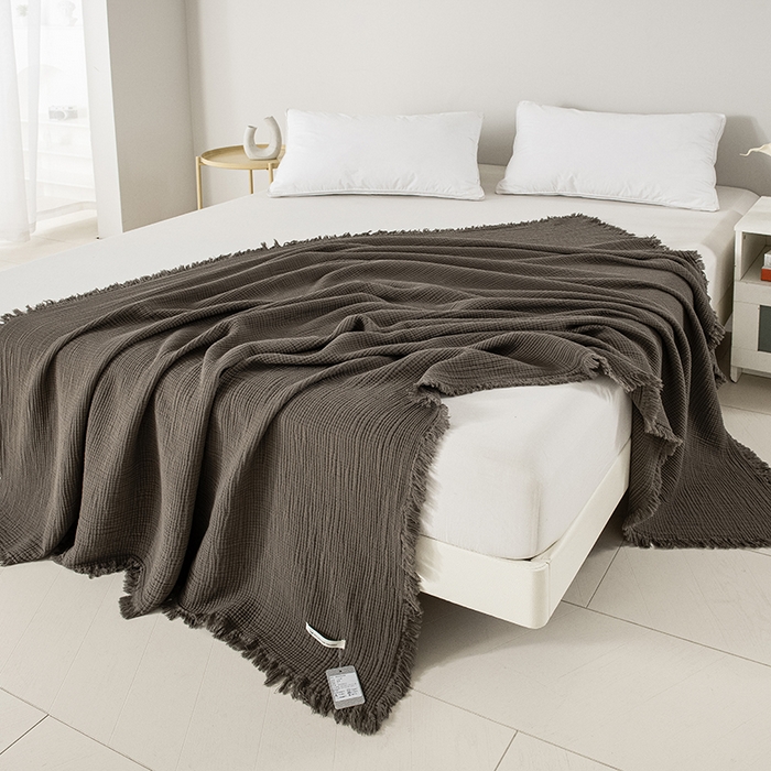 91家纺网 家纺一手货源 找家纺 （总）皇寝世家家居 2025新款A类全棉针织四层纱苏流毯子沙发盖毯 午睡复古毛毯