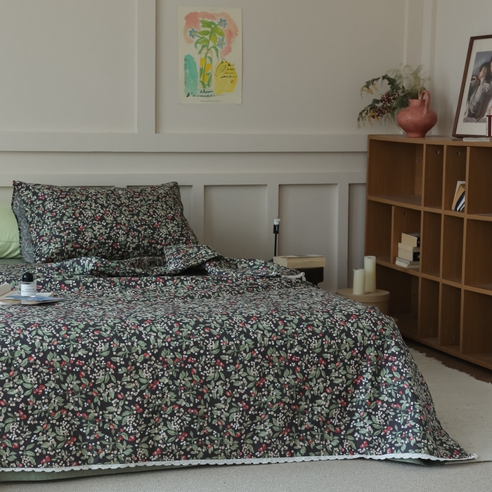 91家纺网 家纺一手货源 找家纺 棉眠 2025新款纯棉花边夏被套件 小红莓