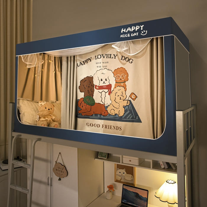 91家纺网 家纺一手货源 找家纺 觅妮家纺 2025新款99%强遮光涂银涂层大版数码印花宿舍学生床帘蚊帐 摩登家族