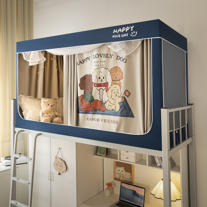 91家纺网 家纺一手货源 找家纺 觅妮家纺 2025新款99%强遮光涂银涂层大版数码印花宿舍学生床帘蚊帐 摩登家族