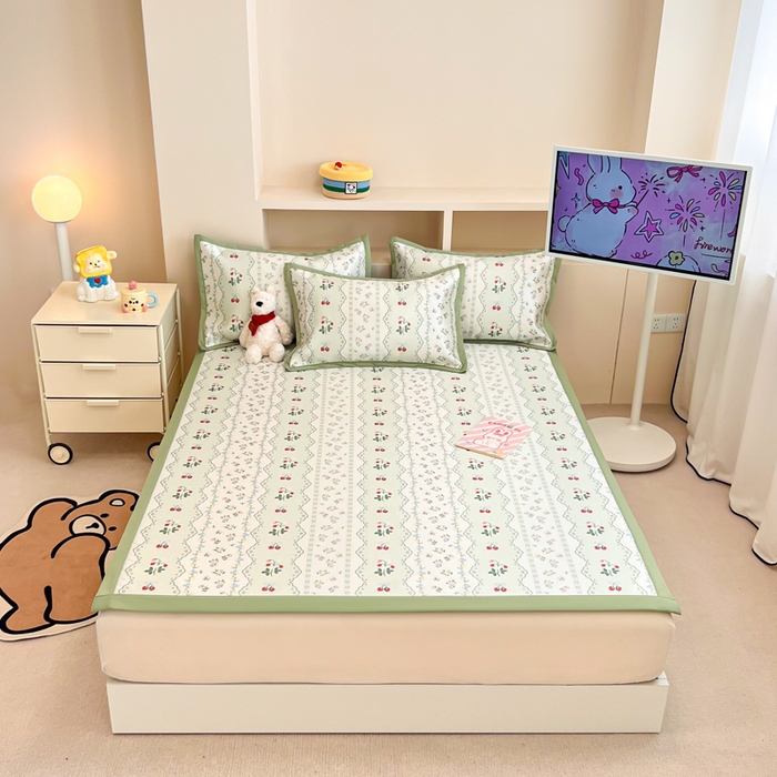 91家纺网 家纺一手货源 找家纺 懒猫 2025新款600D数码印花冰丝凉席席子 缤纷田园