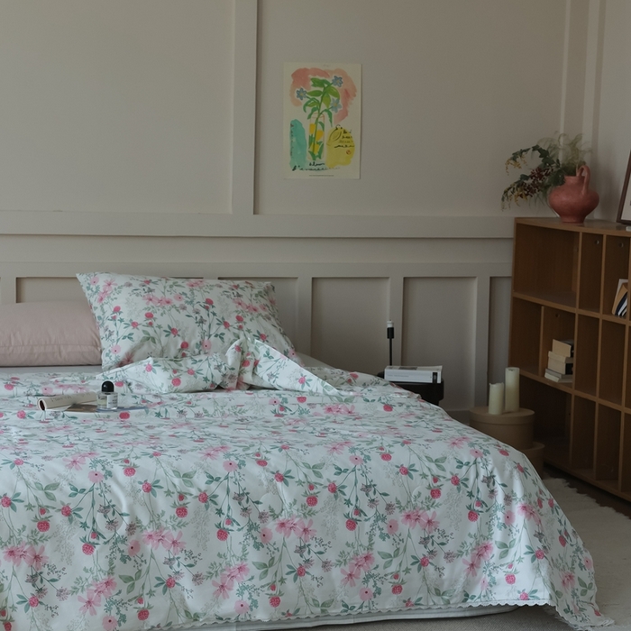 91家纺网 家纺一手货源 找家纺 棉眠 2025新款纯棉花边夏被套件 漫步花庭