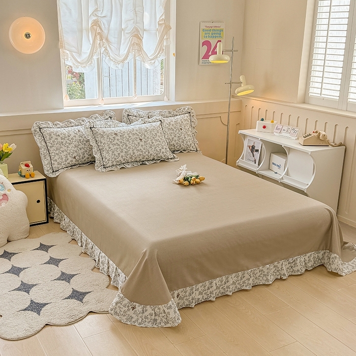 91家纺网 家纺一手货源 找家纺 缦彩家纺  2025新款韩版全棉公主风床单四件套 奥罗拉