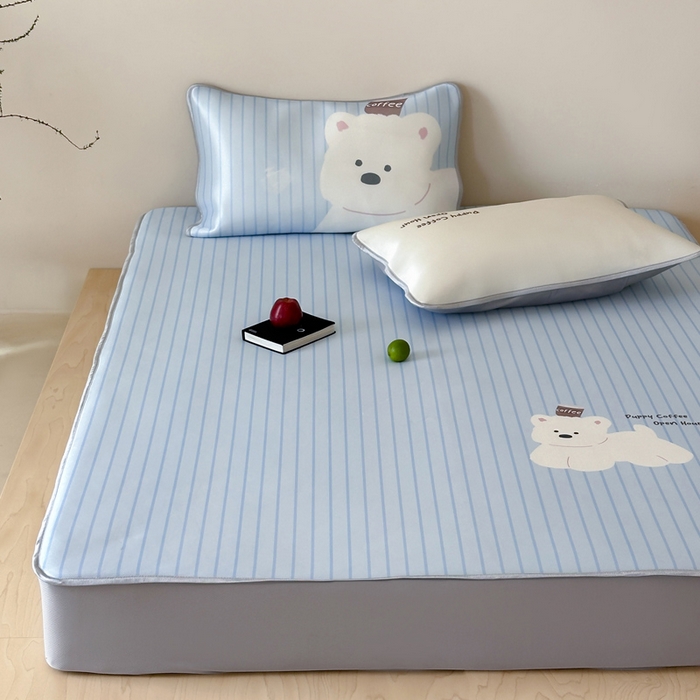 91家纺网 家纺一手货源 找家纺 如一2025A类ins大版数码卡通印花冰丝凉感席 咖啡狗-床笠-床笠