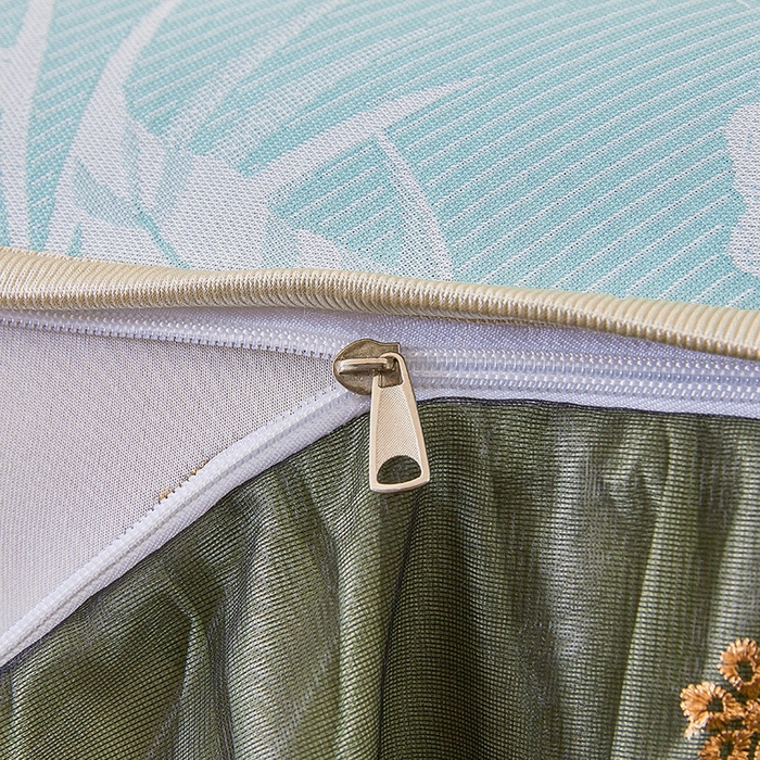 91家纺网 家纺一手货源 找家纺 情恒家纺   2025新款提花PE海洋丝可脱卸床裙席三件套 生如夏花 清新蓝