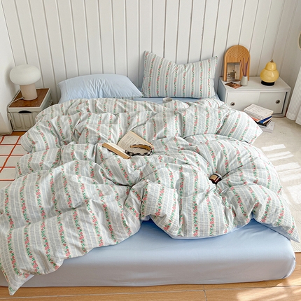 91家纺网 家纺一手货源 找家纺 倾慕2025年新款三层纱田园风套件单被套系列 田梦粉兰