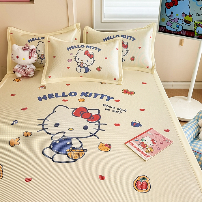 91家纺网 家纺一手货源 找家纺 （总）蓝邻 2025春夏新款正版三丽鸥600D冰藤大版数码印花凉席-场景一