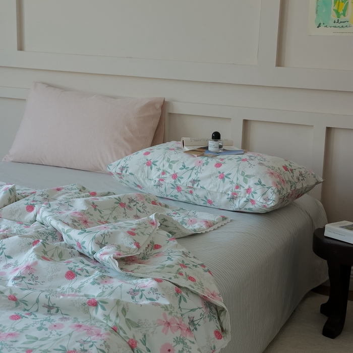 91家纺网 家纺一手货源 找家纺 棉眠 2025新款纯棉花边夏被套件 漫步花庭