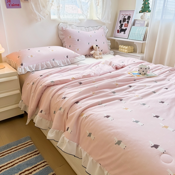 91家纺网 家纺一手货源 找家纺 九花鹿 2025新款凉感提花夏被 兔先生