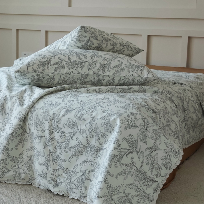 91家纺网 家纺一手货源 找家纺 棉眠 2025新款纯棉花边夏被套件 秋日风铃