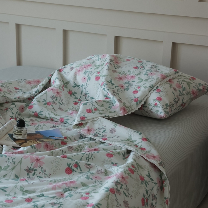 91家纺网 家纺一手货源 找家纺 棉眠 2025新款纯棉花边夏被套件 漫步花庭