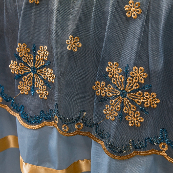 91家纺网 家纺一手货源 找家纺 情恒家纺   2025新款提花PE海洋丝可脱卸床裙席三件套 迷雾森林 雾蓝