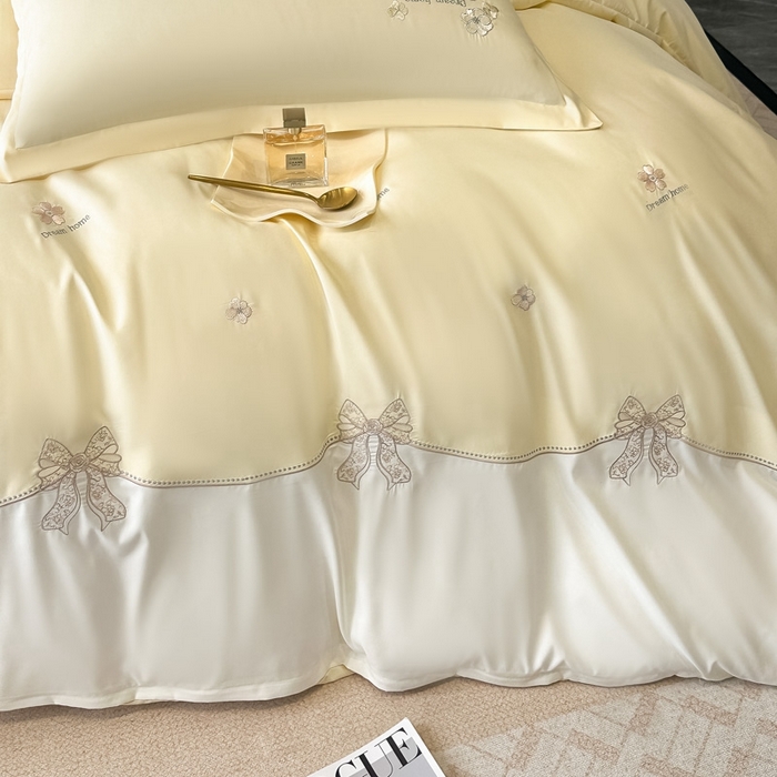 91家纺网 家纺一手货源 找家纺 梧桐家居 2025新款亲肤棉绣花四件套-米勒 米勒-浅黄